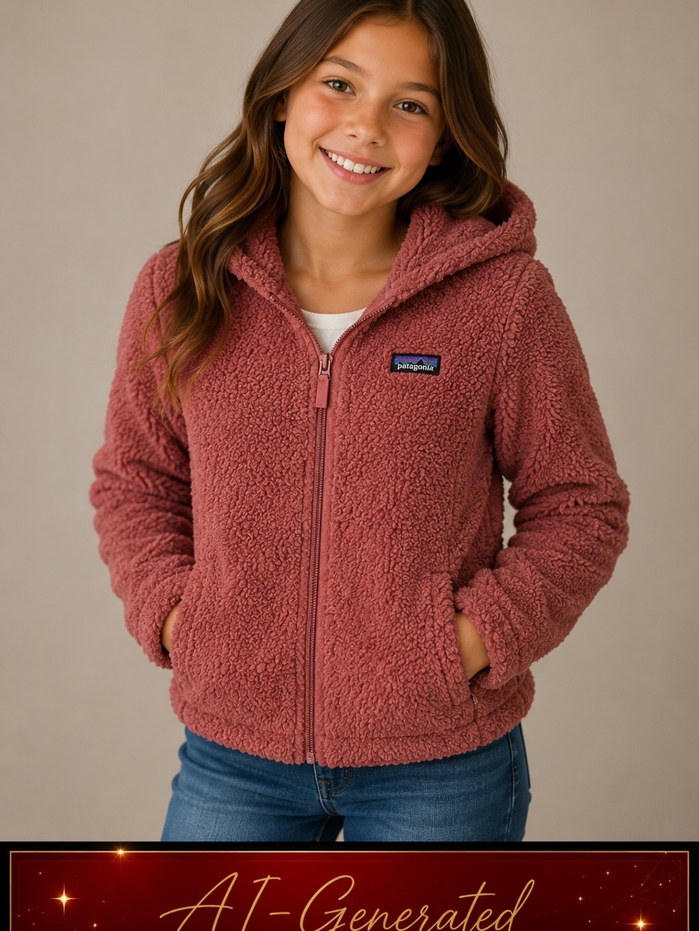 Patagonia Girls Pink Rust Fleece Hoodie Jacket Full Zip Some wear elbows Size M